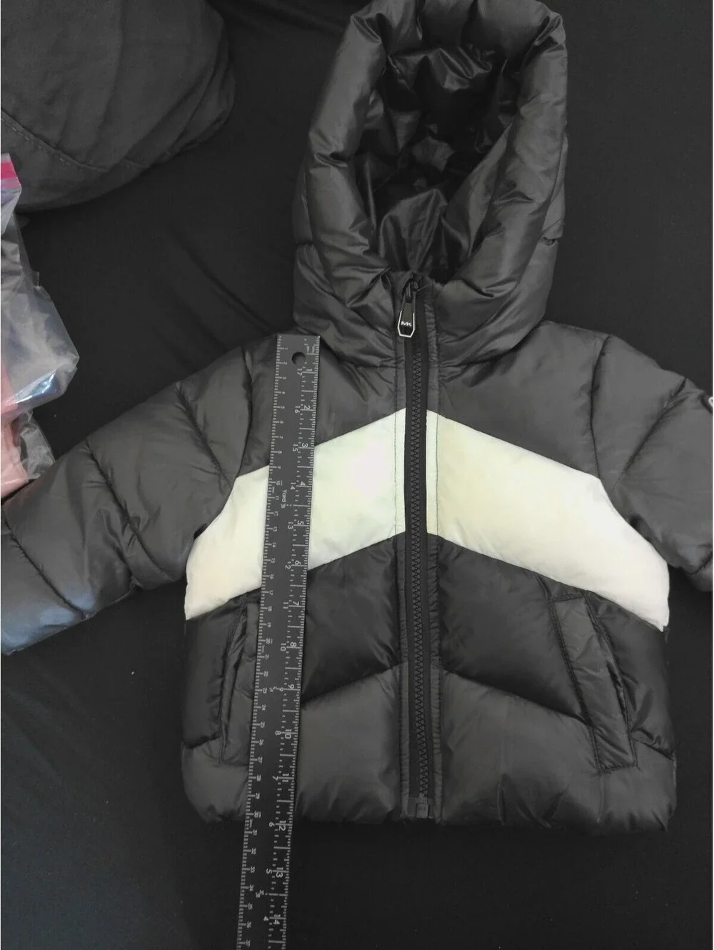 Michael Kors Baby Puffer Jacket Size 12M Black White Hooded Winter Coat